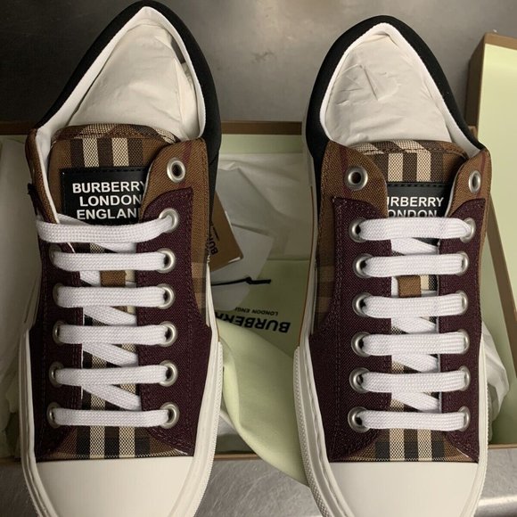 NWB~BURBERRY MEN'S KAI CHECK LOW-TOP SNEAKERS-DARK BIRCH BROWN -US SIZE 9 - Picture 3 of 6